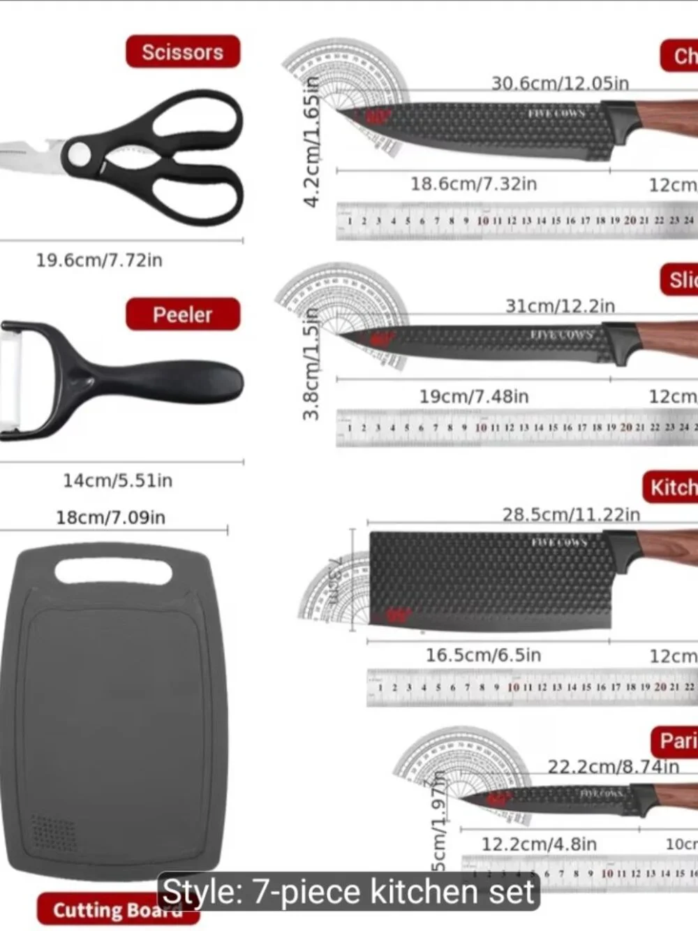 7-Piece Stainless Steel Kitchen Knife Set Chef Slicing Fruit Knives Gift Box New